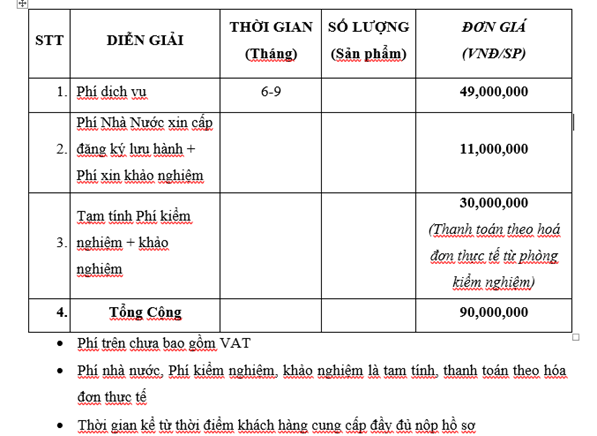 Bảng báo giá dịch vụ tư vấn đăng ký lưu hành chất diệt khuẩn