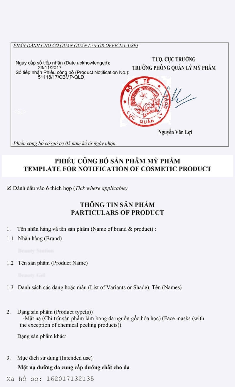 phiếu công bố lưu hành sản phẩm mỹ phẩm được cấp sau khi hoàn tất mọi thủ tục